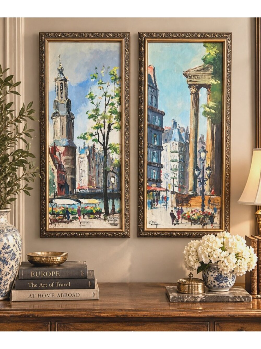 Signed Vintage Paris & Amsterdam Oil Paintings Original European Cityscape Art